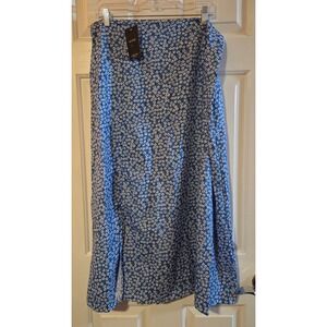 Chartou Womens Summer High Waist Beach Boho Floral Midi Skirt Blue Large NEW